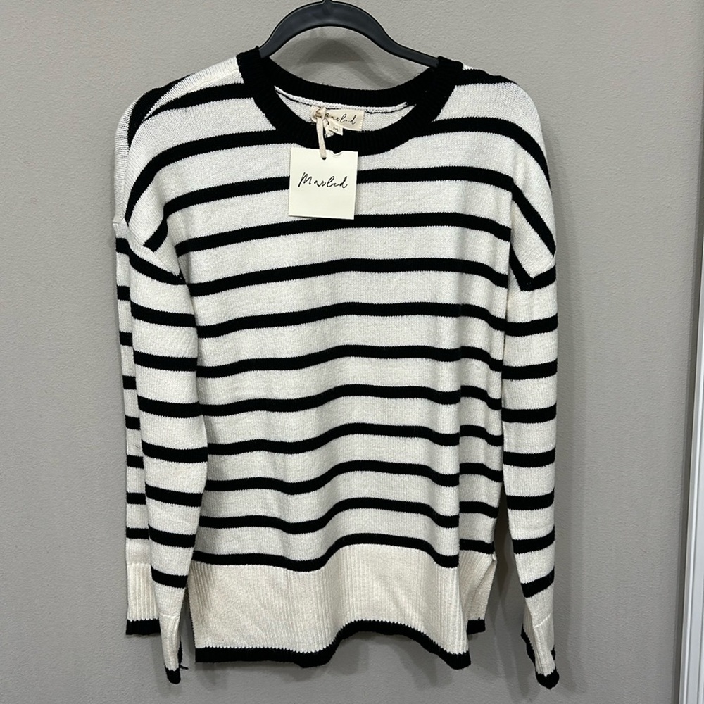 Marled Striped Black & White Sweater